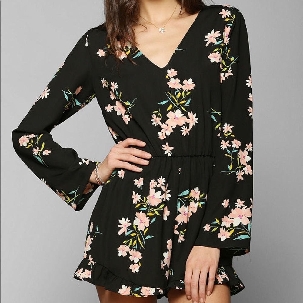 Black Floral Long Sleeve Romper